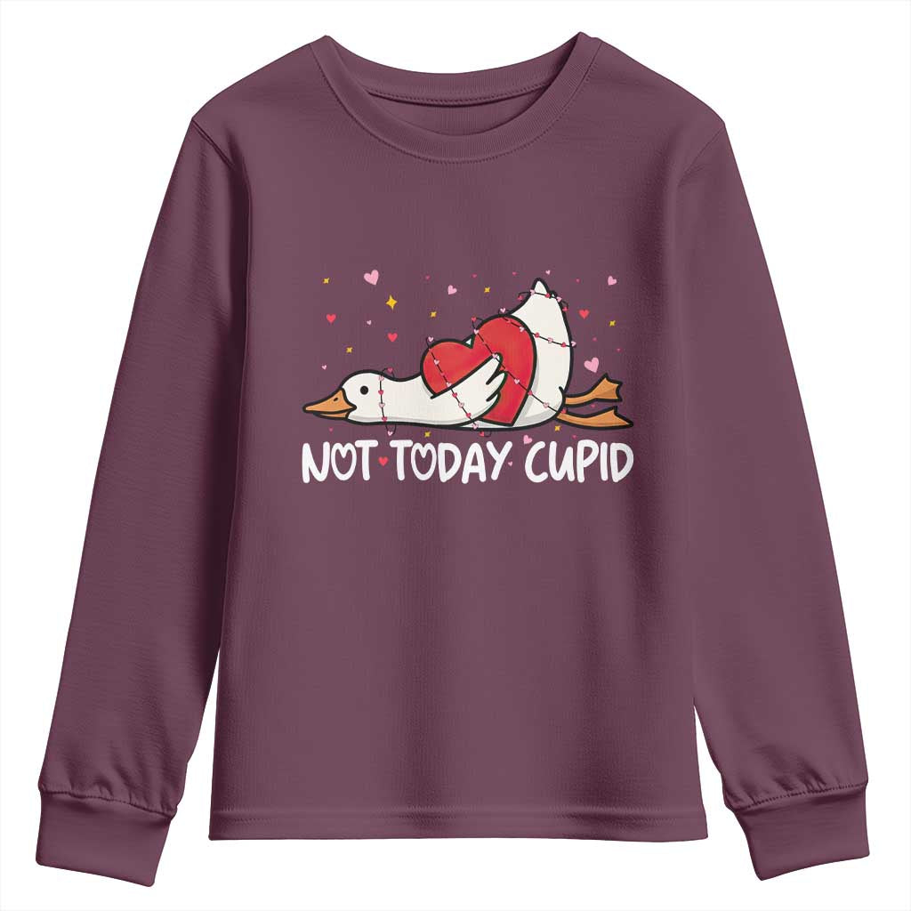 Silly Goose Valentine Youth Sweatshirt Not Today Cupid TS14 Maroon Print Your Wear