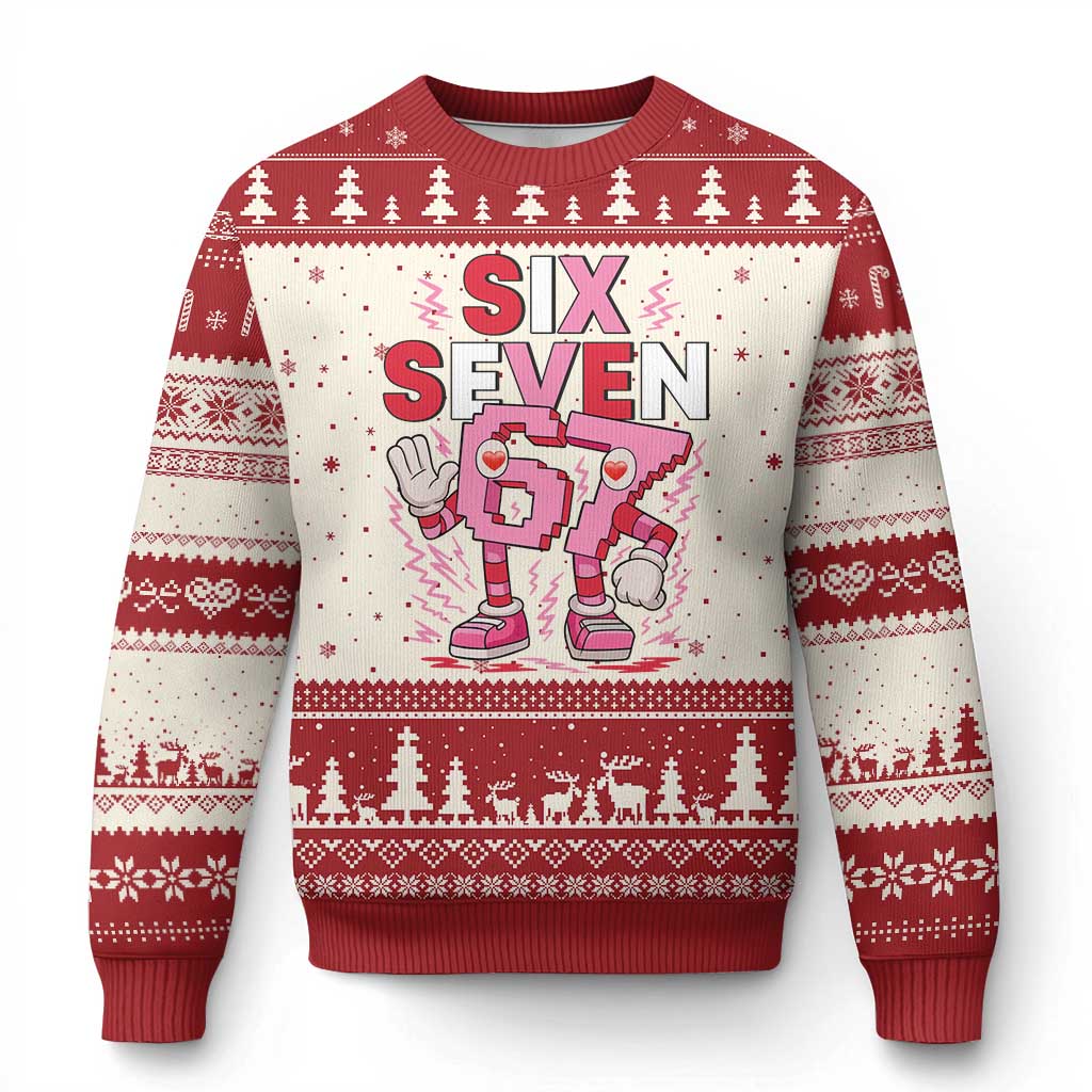67 Valentines Ugly Christmas Sweater Funny Six Seven Brainrot Meme TS14 Beige Red Print Your Wear