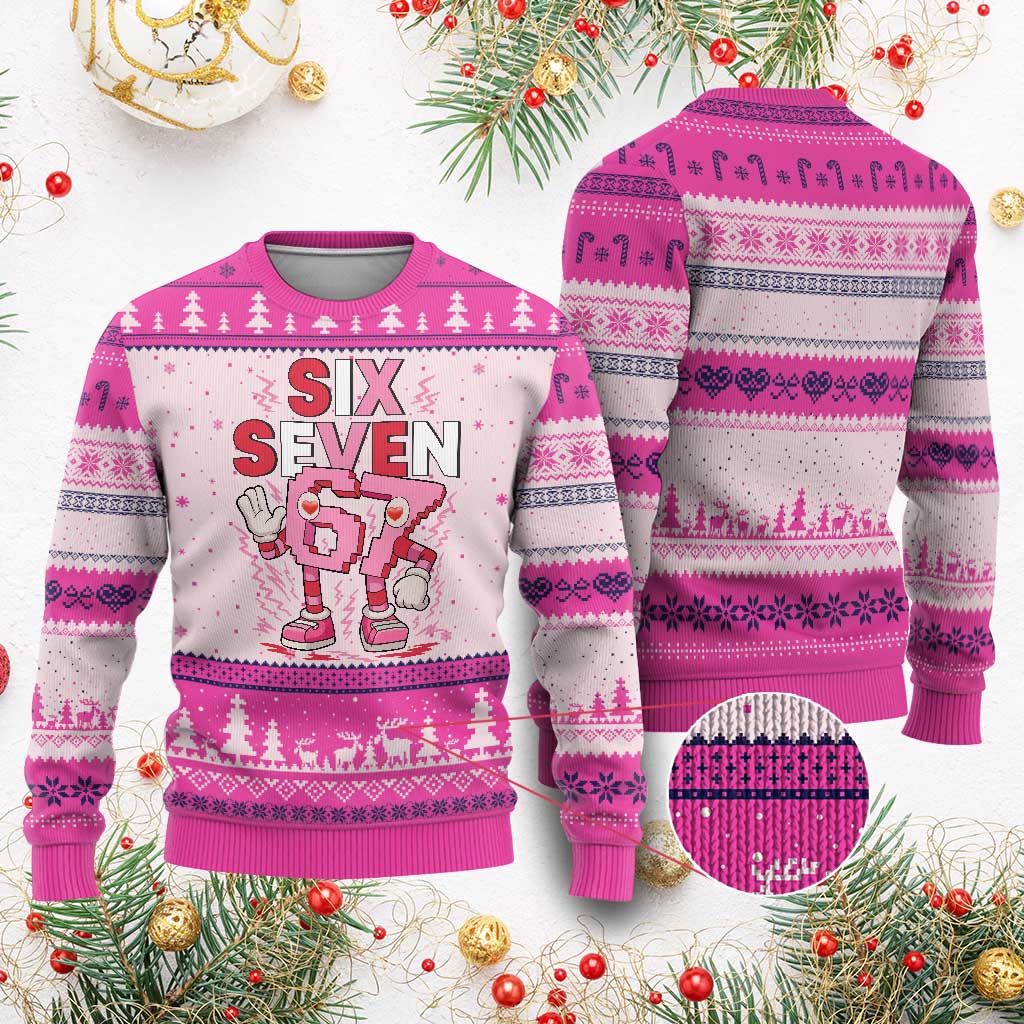 67 Valentines Ugly Christmas Sweater Funny Six Seven Brainrot Meme TS14 Hot Pink Print Your Wear