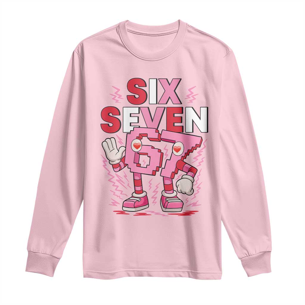 67 Valentines Long Sleeve Shirt Funny Six Seven Brainrot Meme TS14 Light Pink Print Your Wear