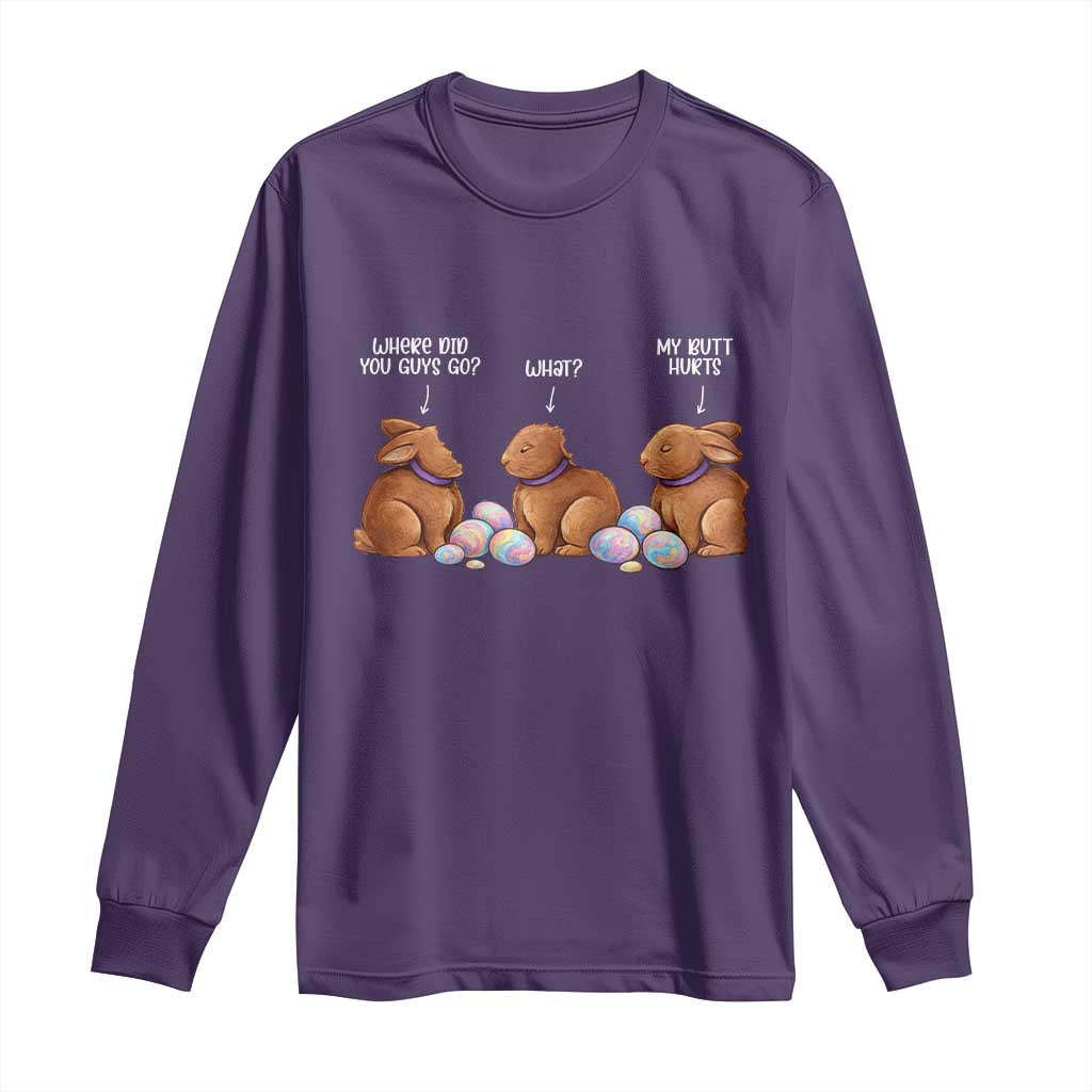 Funny Easter Bunny Long Sleeve Shirt Where Did You Guys Go Chocolate TS14 Purple Print Your Wear