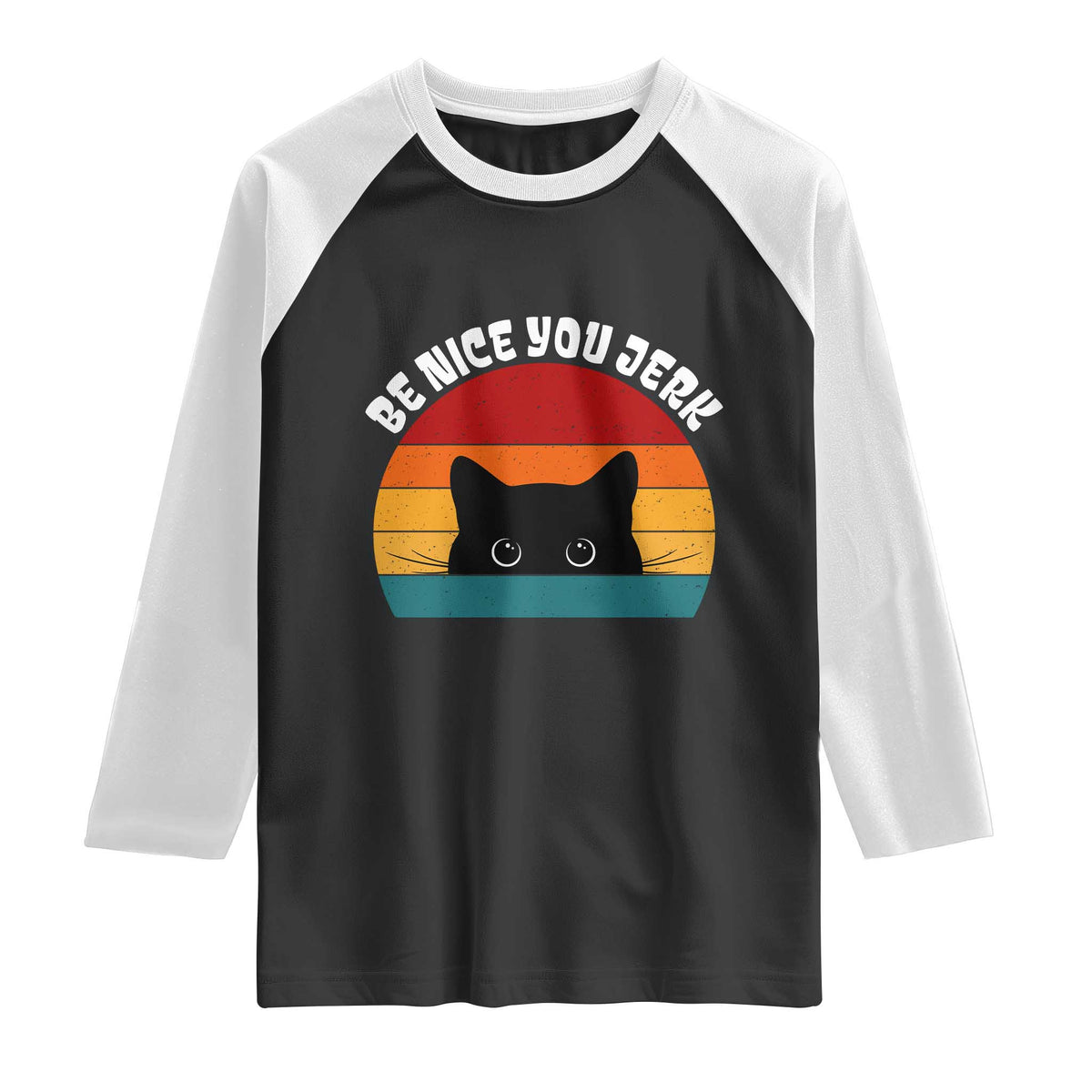 Be Nice You Jerk Raglan Shirt Funny Cat Sarcastic Quote TS14 Black White Print Your Wear
