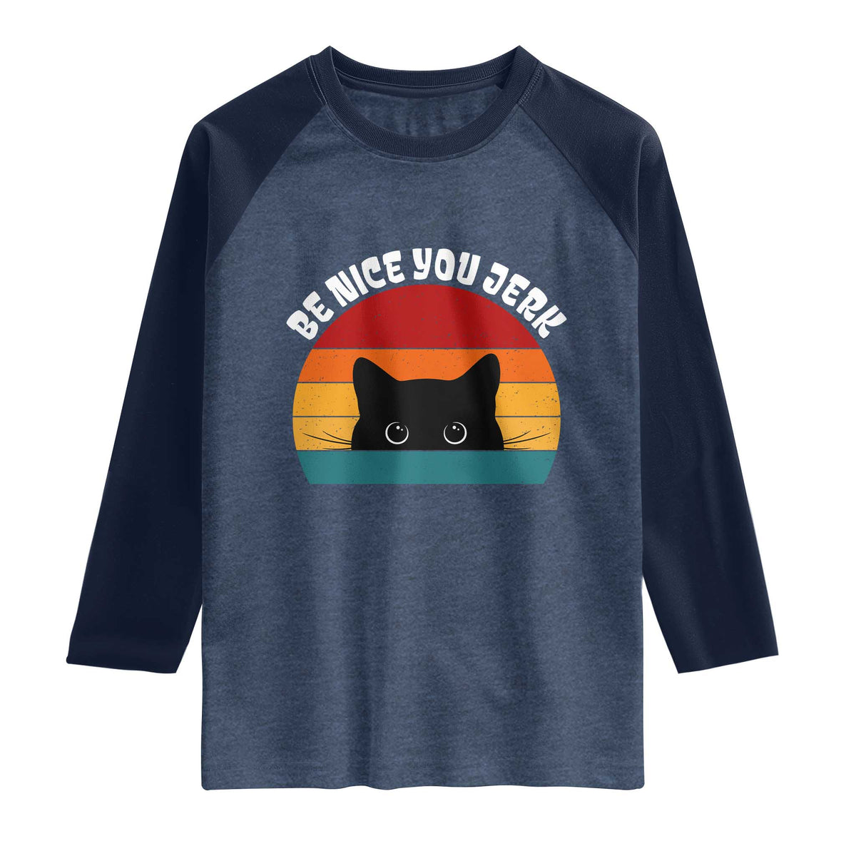 Be Nice You Jerk Raglan Shirt Funny Cat Sarcastic Quote TS14 Heather Denim Navy Print Your Wear