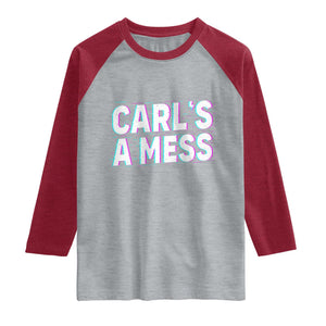 Carl's a Mess Raglan Shirt Funny Reality TV TS14 Heather Gray Heather Red Print Your Wear