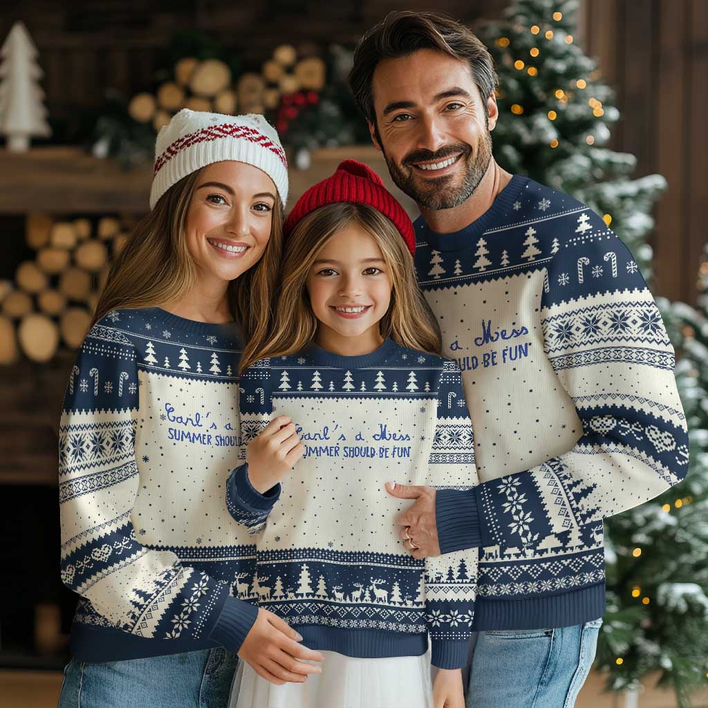 Summer Should be Fun Ugly Christmas Sweater Funny Reality TV Carl's a Mess Meme TS14 Beige Navy Print Your Wear