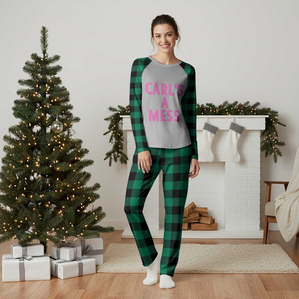 Carl's a Mess Plaid Pajama Set Viral Reality TV Quote Meme TS14 Green Plaid Print Your Wear