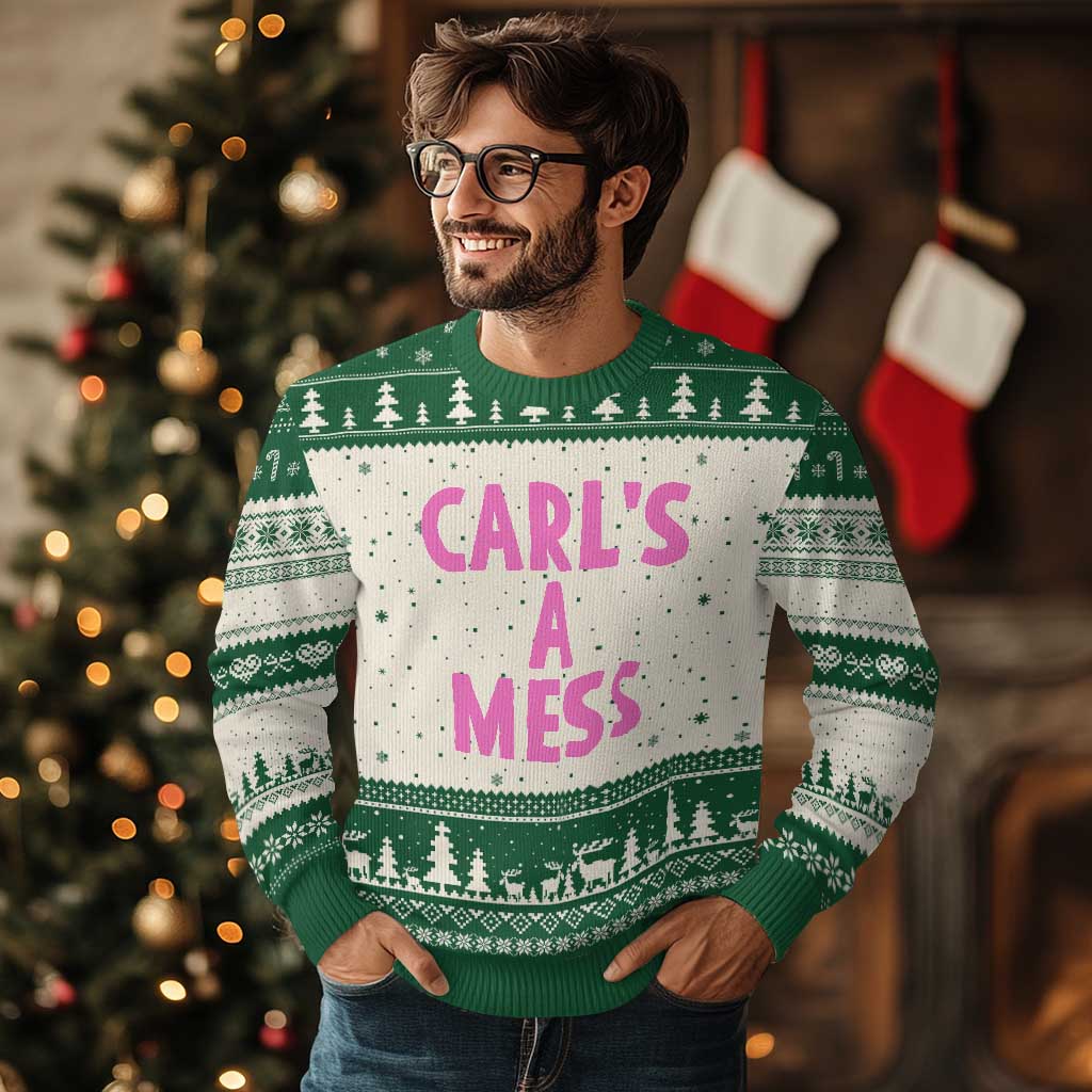 Carl's a Mess Ugly Christmas Sweater Viral Reality TV Quote Meme TS14 Beige Green Print Your Wear