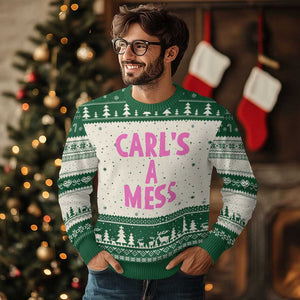 Carl's a Mess Ugly Christmas Sweater Viral Reality TV Quote Meme TS14 Beige Green Print Your Wear