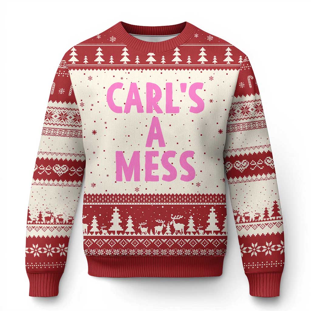 Carl's a Mess Ugly Christmas Sweater Viral Reality TV Quote Meme TS14 Beige Red Print Your Wear