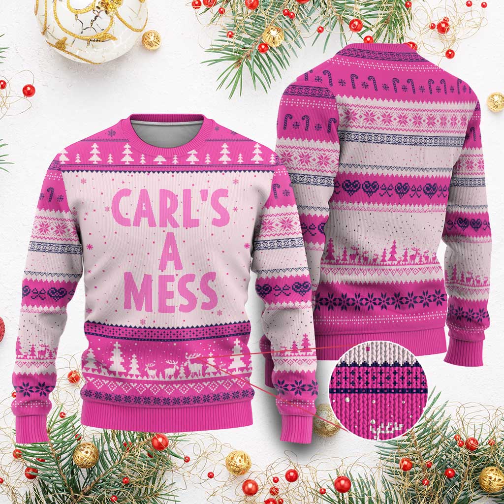 Carl's a Mess Ugly Christmas Sweater Viral Reality TV Quote Meme TS14 Hot Pink Print Your Wear
