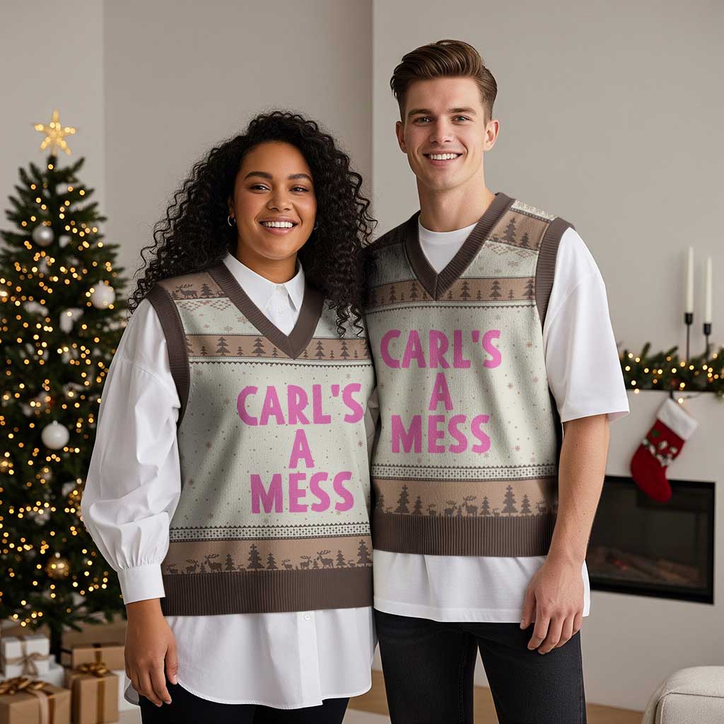 Carl's a Mess V-Neck Knit Sweater Vest Viral Reality TV Quote Meme TS14 Mocha Mousse Print Your Wear