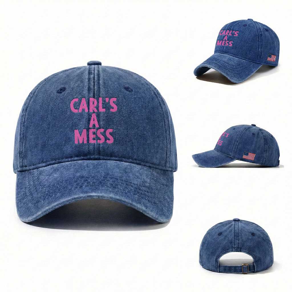 Carl's a Mess Washed Cotton Baseball Cap Viral Reality TV Quote Meme TS14 Washed Cap Universal Fit Royal Blue Print Your Wear