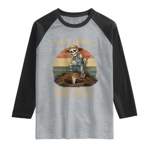 I Bury Things Maybe Plants Maybe People Raglan Shirt Funny Sarcastic Skeleton Garden Lover TS14 Heather Gray Black Print Your Wear