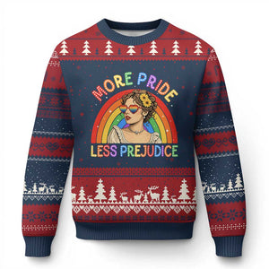 More Pride Less Prejudice Ugly Christmas Sweater Pride Month LGBTQ Gay Lesbian TS14 Navy Red Print Your Wear