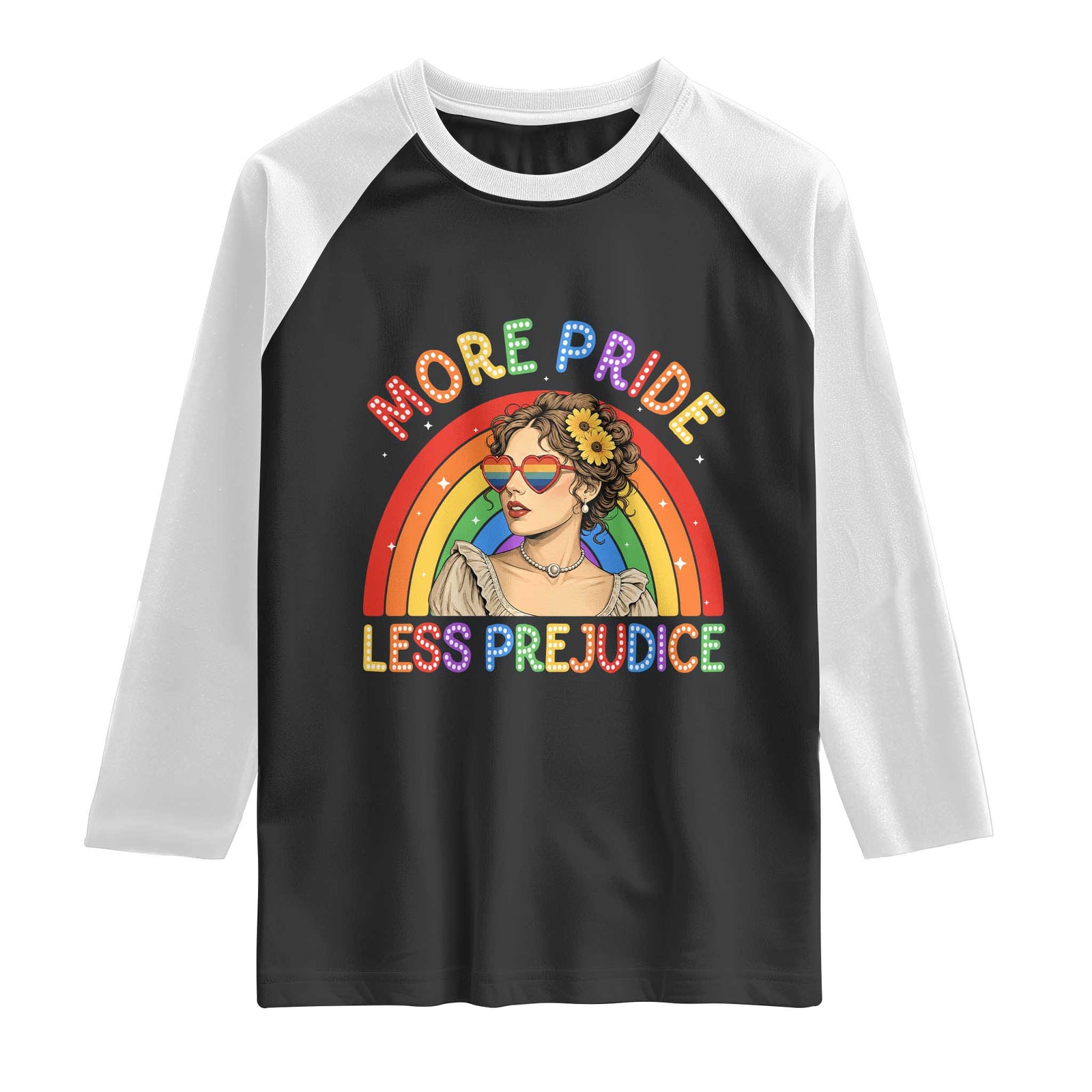 More Pride Less Prejudice Raglan Shirt Pride Month LGBTQ Gay Lesbian TS14 Black White Print Your Wear