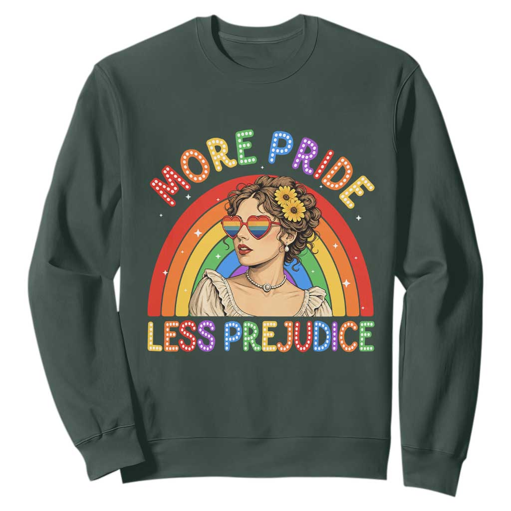 More Pride Less Prejudice Sweatshirt Pride Month LGBTQ Gay Lesbian TS14 Dark Forest Green Print Your Wear