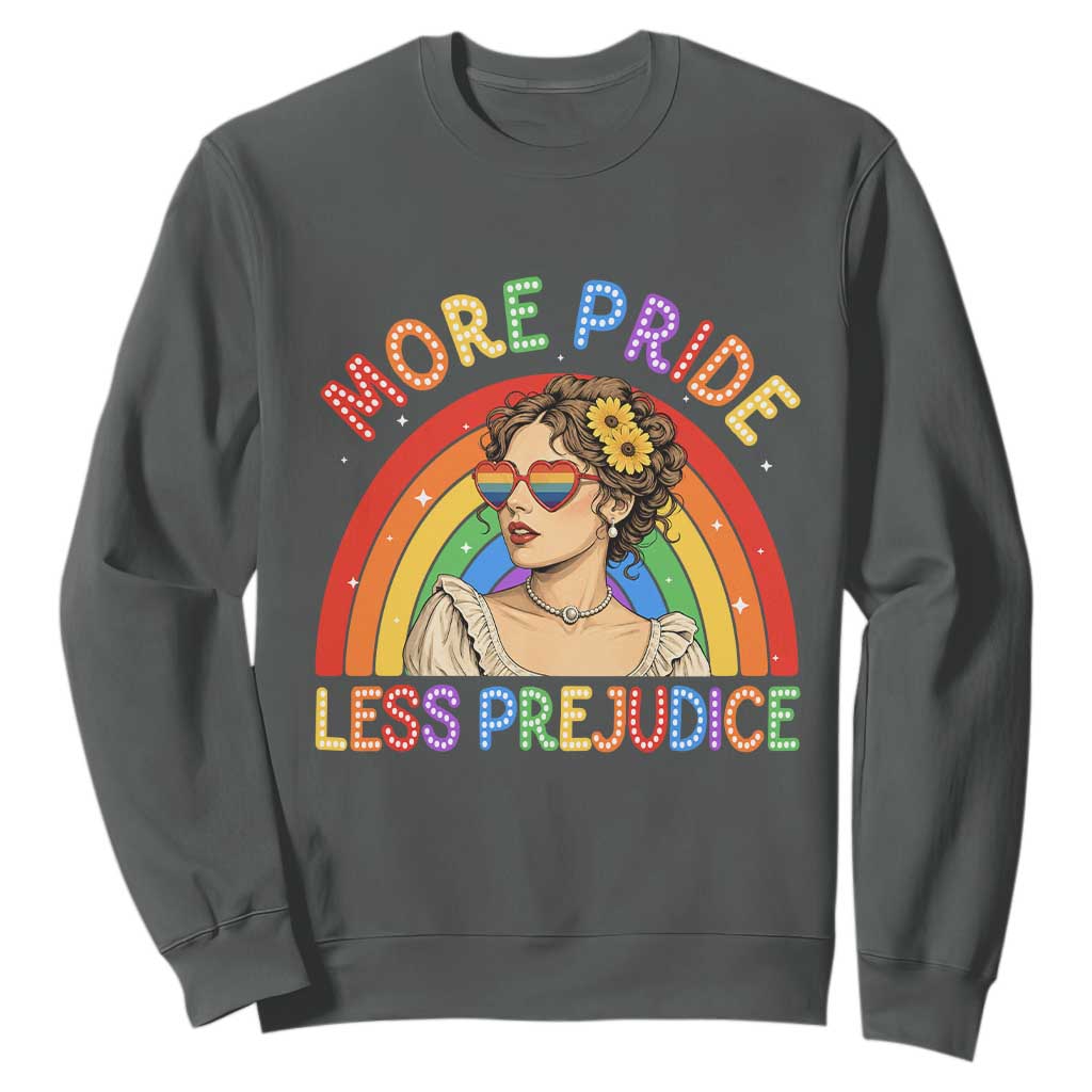 More Pride Less Prejudice Sweatshirt Pride Month LGBTQ Gay Lesbian TS14 Dark Heather Print Your Wear