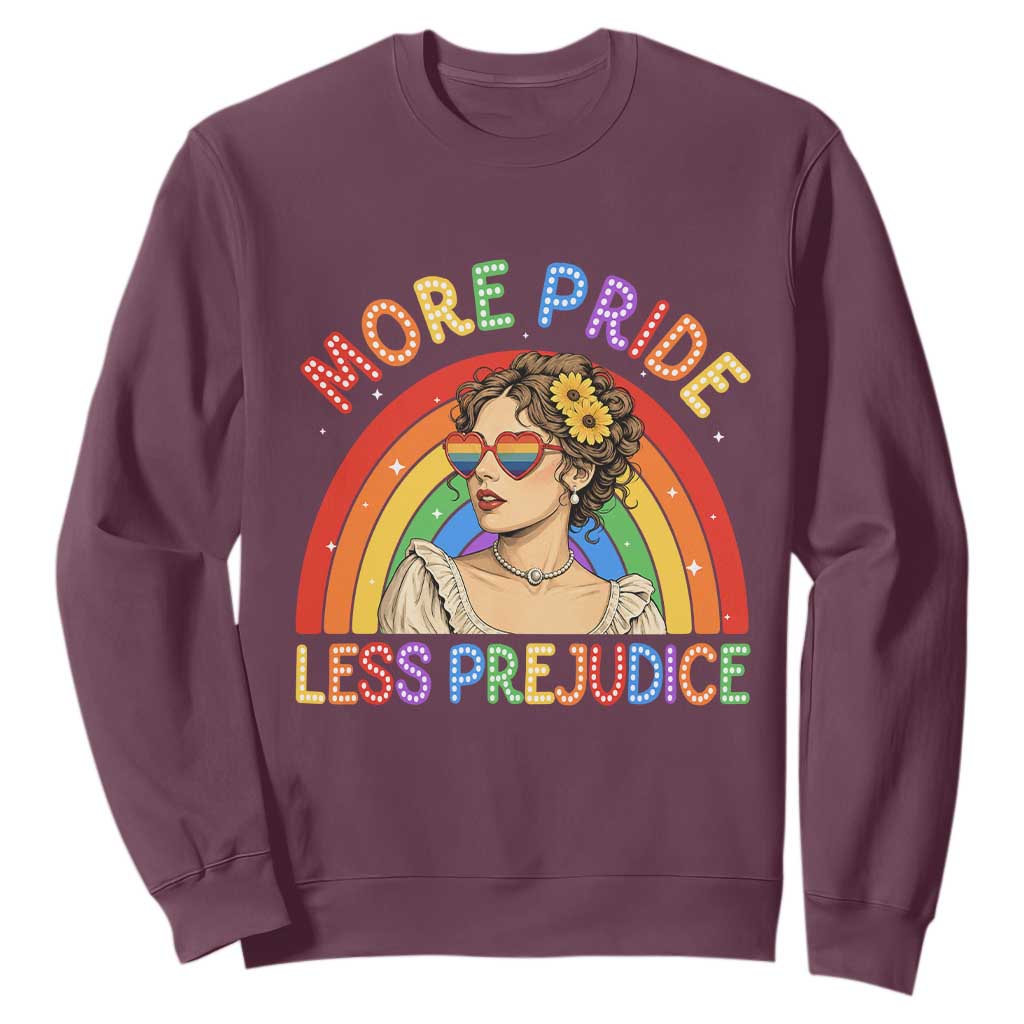 More Pride Less Prejudice Sweatshirt Pride Month LGBTQ Gay Lesbian TS14 Maroon Print Your Wear