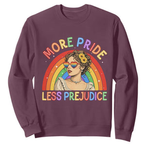More Pride Less Prejudice Sweatshirt Pride Month LGBTQ Gay Lesbian TS14 Maroon Print Your Wear