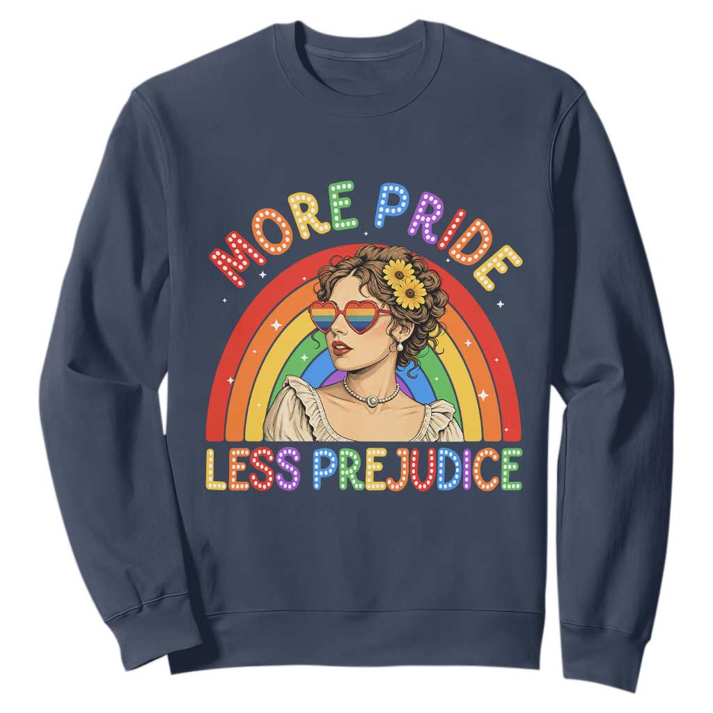 More Pride Less Prejudice Sweatshirt Pride Month LGBTQ Gay Lesbian TS14 Navy Print Your Wear