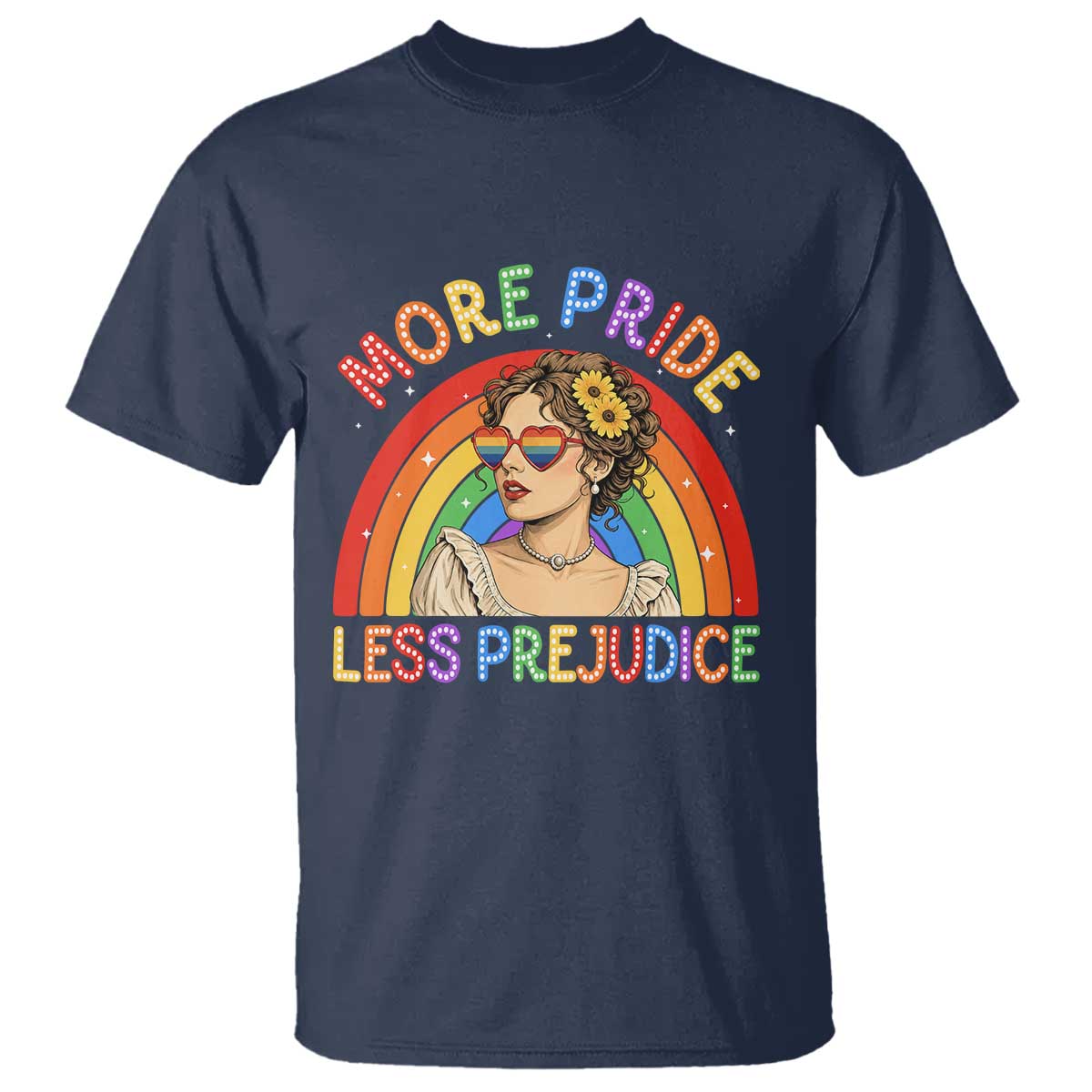 More Pride Less Prejudice T Shirt Pride Month LGBTQ Gay Lesbian TS14 Navy Print Your Wear