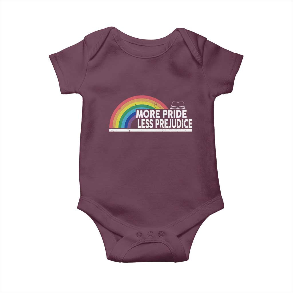 More Pride Less Prejudice Baby Onesie Pride Month LGBTQ TS14 Maroon Print Your Wear