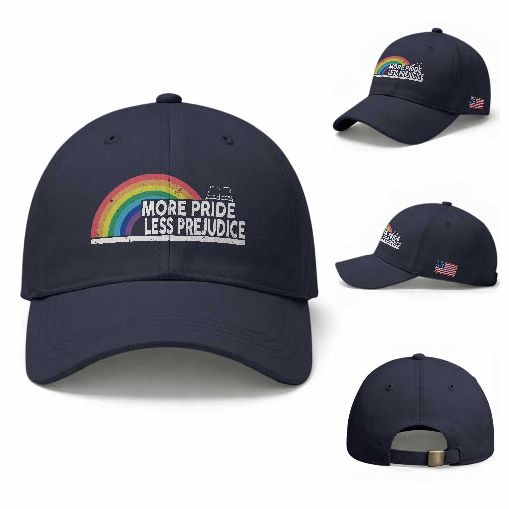 More Pride Less Prejudice Baseball Cap Pride Month LGBTQ TS14 Baseball Cap Universal Fit Navy Print Your Wear