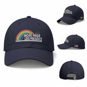 More Pride Less Prejudice Baseball Cap Pride Month LGBTQ TS14 Baseball Cap Universal Fit Navy Print Your Wear
