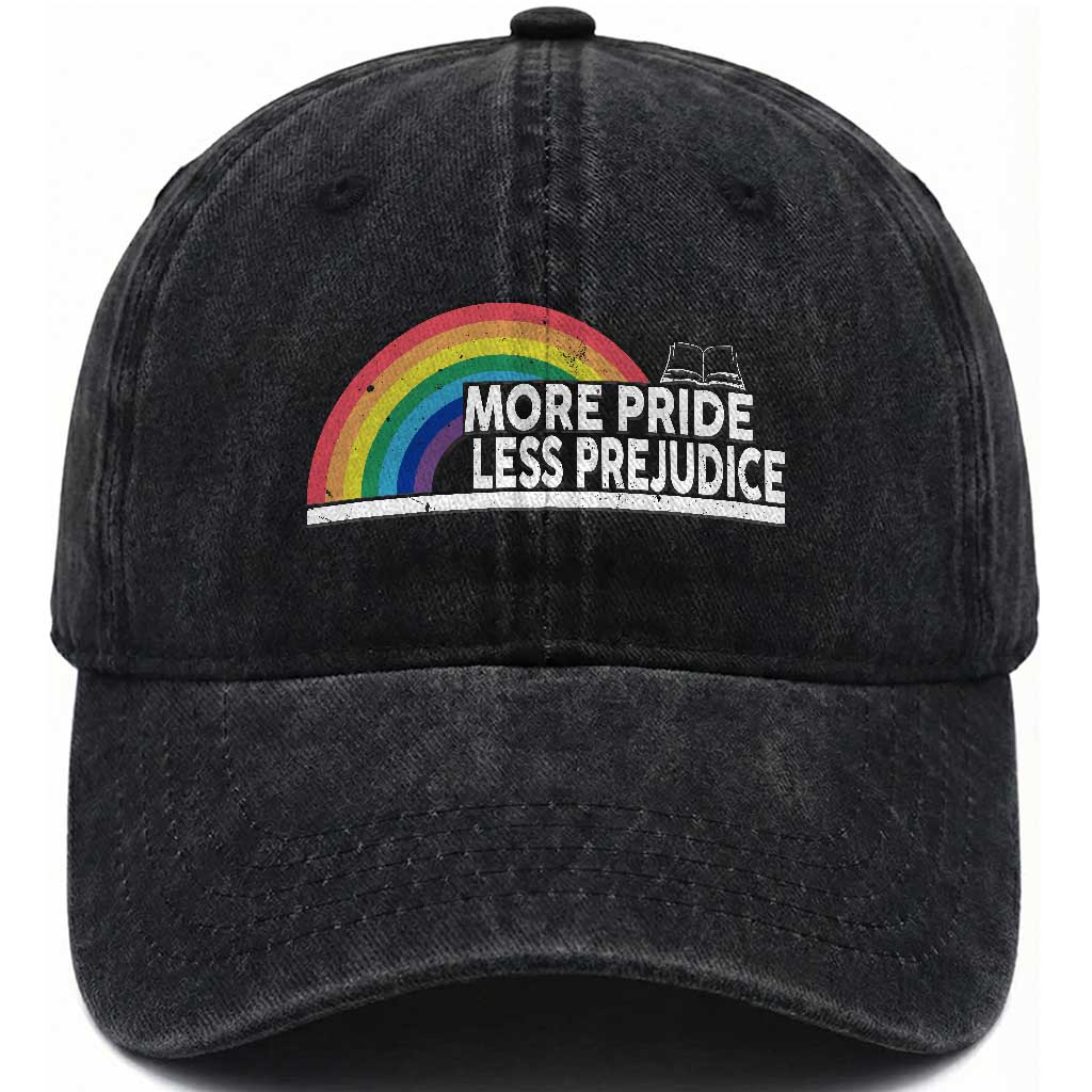 More Pride Less Prejudice Washed Cotton Baseball Cap Pride Month LGBTQ TS14 Print Your Wear