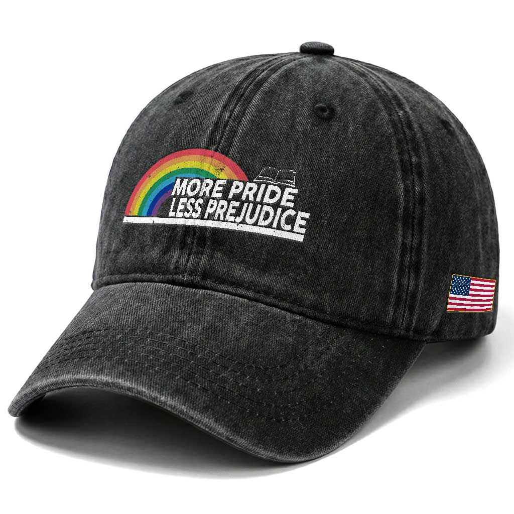 More Pride Less Prejudice Washed Cotton Baseball Cap Pride Month LGBTQ TS14 Print Your Wear