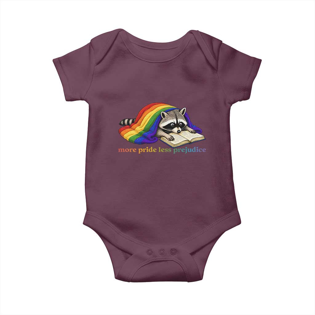 More Pride Less Prejudice Baby Onesie LGBT Raccoon Book Lover TS14 Maroon Print Your Wear