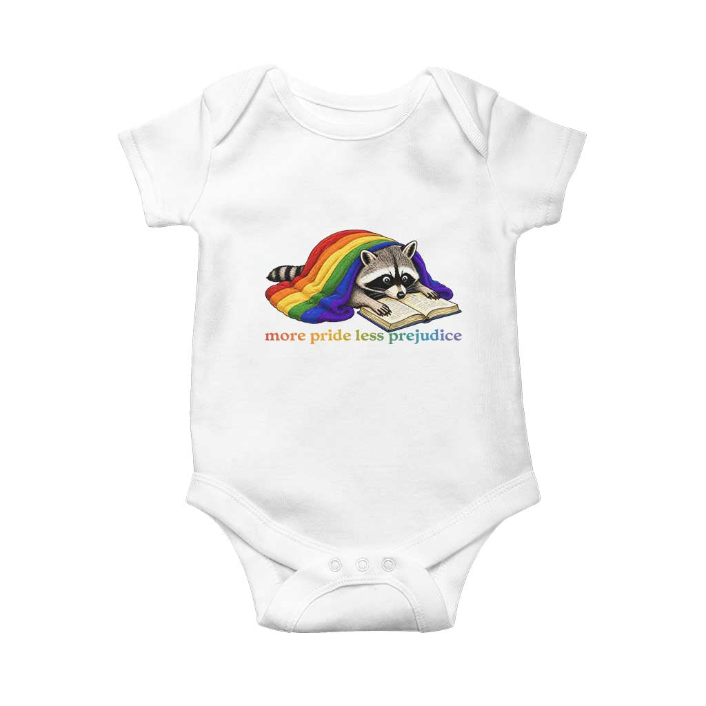 More Pride Less Prejudice Baby Onesie LGBT Raccoon Book Lover TS14 White Print Your Wear