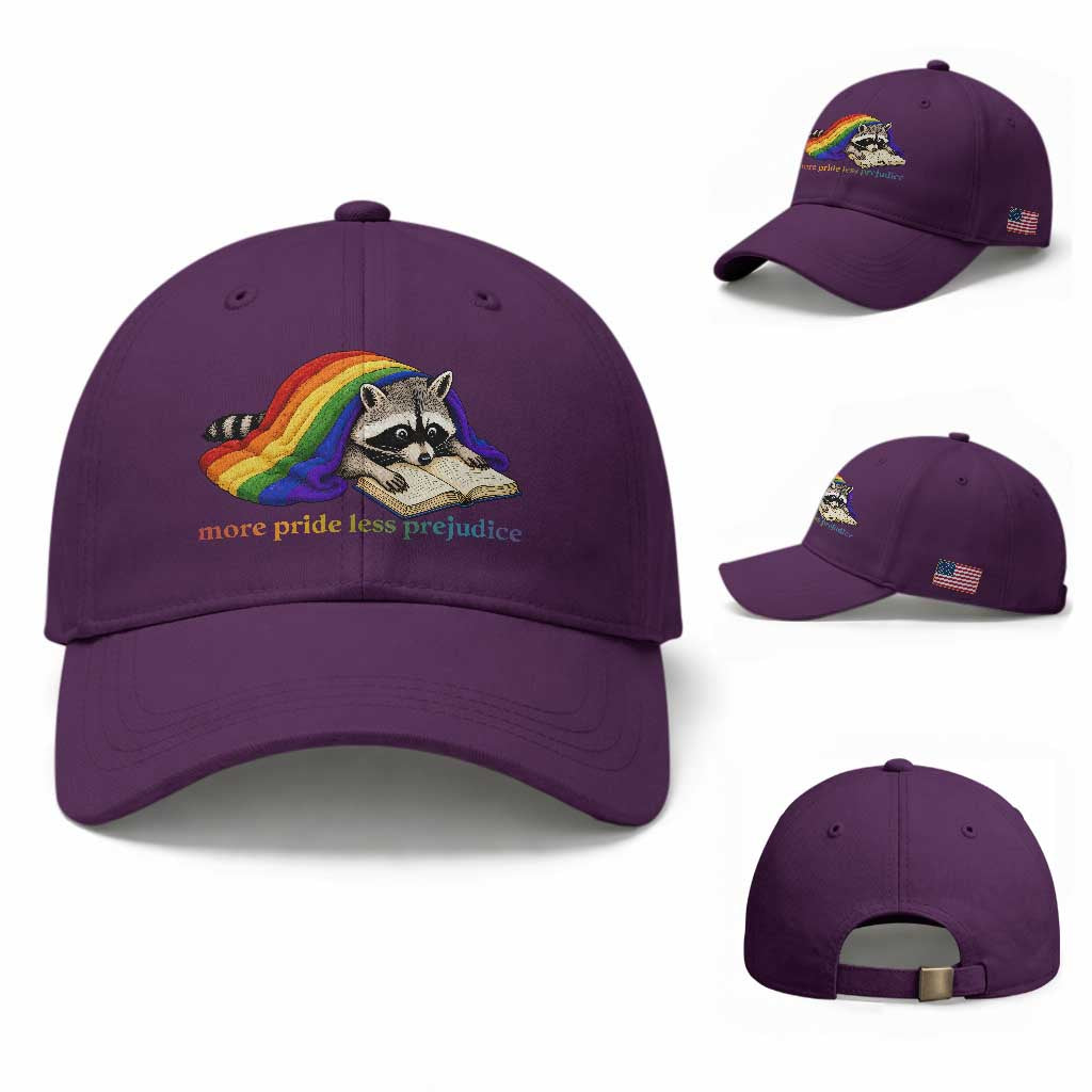 More Pride Less Prejudice Baseball Cap LGBT Raccoon Book Lover TS14 Baseball Cap Universal Fit Purple Print Your Wear