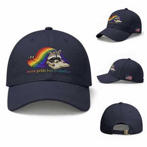 More Pride Less Prejudice Baseball Cap LGBT Raccoon Book Lover TS14 Baseball Cap Universal Fit Navy Print Your Wear