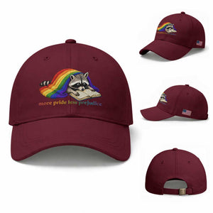 More Pride Less Prejudice Baseball Cap LGBT Raccoon Book Lover TS14 Baseball Cap Universal Fit Maroon Print Your Wear