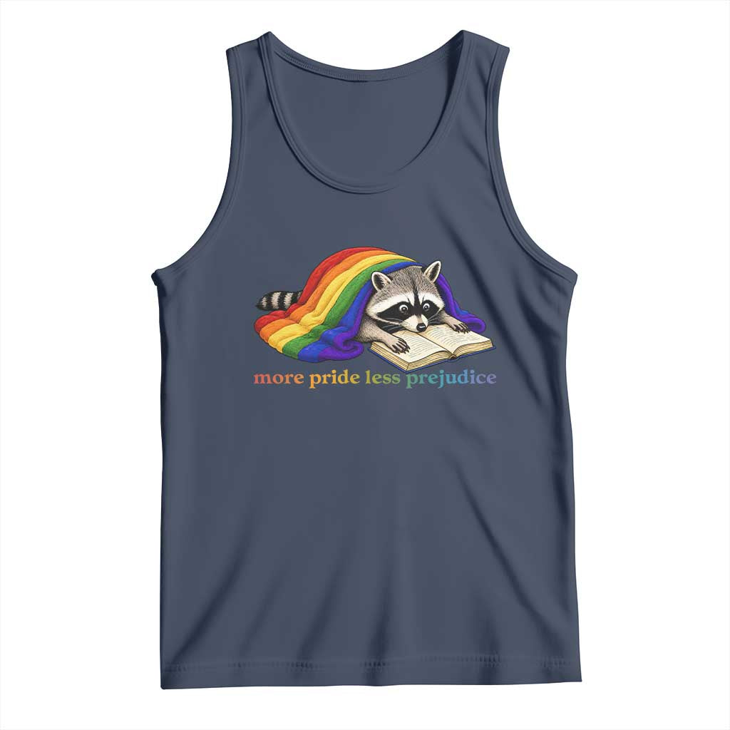 More Pride Less Prejudice Tank Top LGBT Raccoon Book Lover TS14 Navy Print Your Wear