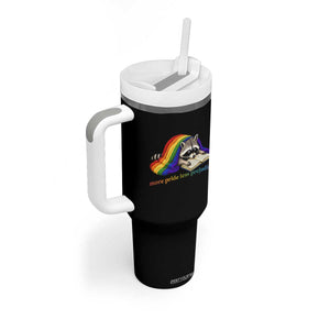More Pride Less Prejudice Tumbler With Handle LGBT Raccoon Book Lover TS14 Print Your Wear