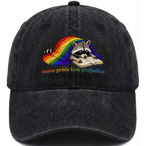 More Pride Less Prejudice Washed Cotton Baseball Cap LGBT Raccoon Book Lover TS14 Print Your Wear
