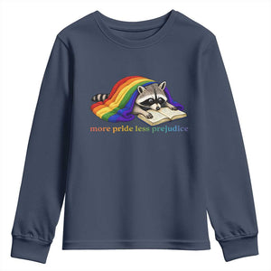 More Pride Less Prejudice Youth Sweatshirt LGBT Raccoon Book Lover TS14 Navy Print Your Wear