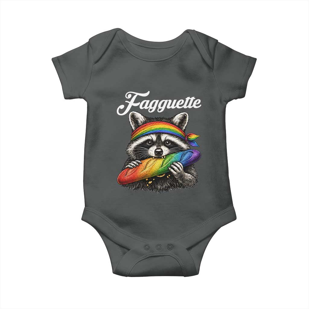 Faguette LGBTQ Baby Onesie Funny Pride Raccoon Rainbow TS14 Dark Heather Print Your Wear