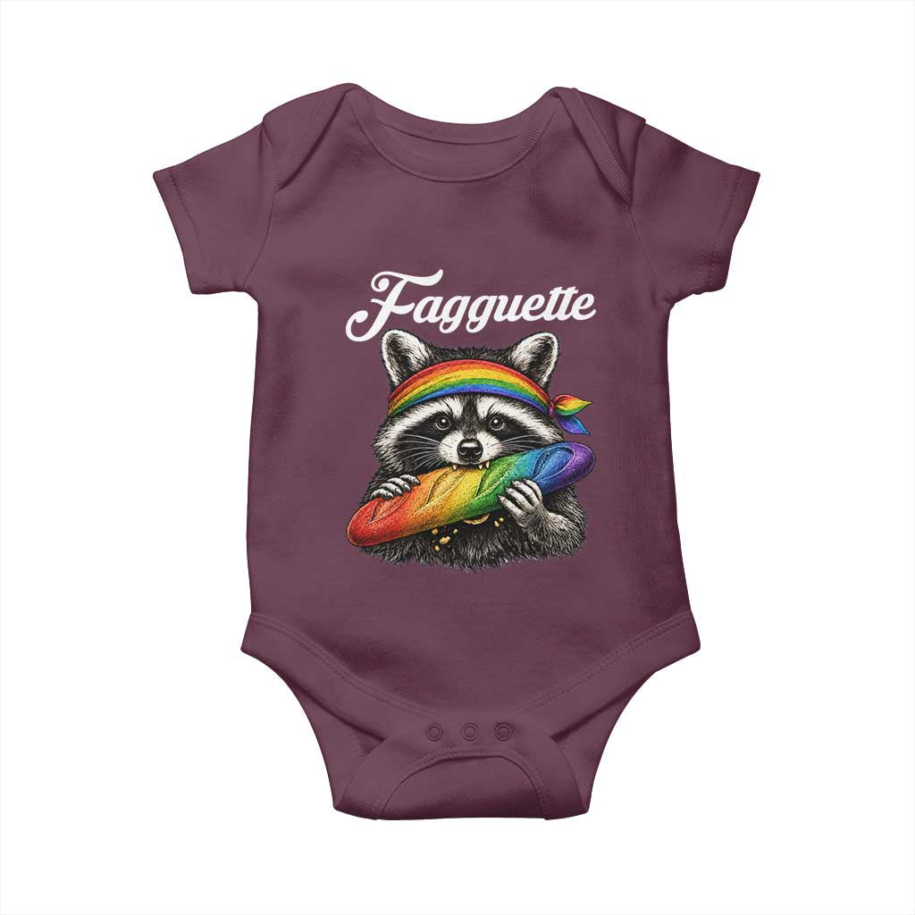 Faguette LGBTQ Baby Onesie Funny Pride Raccoon Rainbow TS14 Maroon Print Your Wear