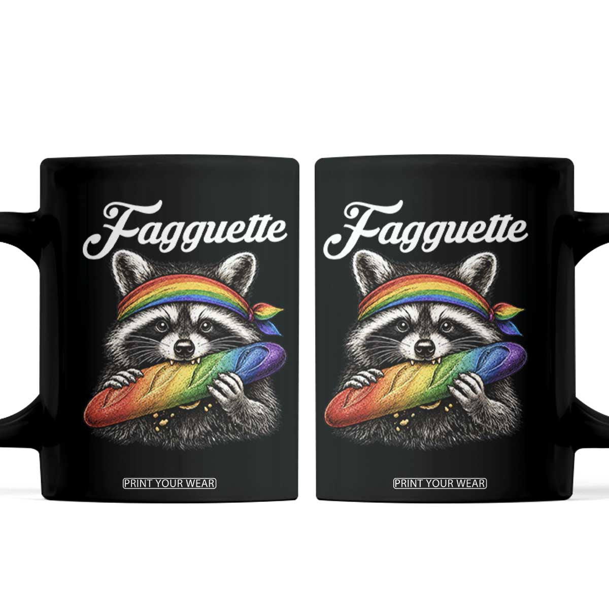 Faguette LGBTQ Coffee Mug Funny Pride Raccoon Rainbow TS14 Black Print Your Wear