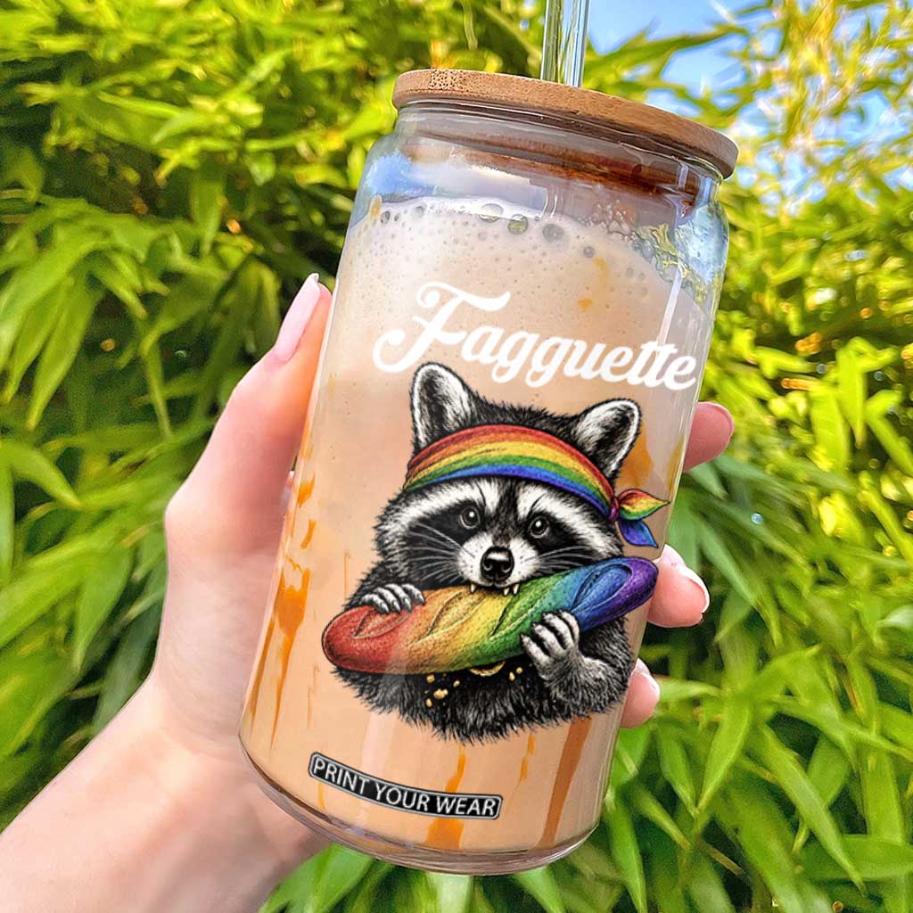 Faguette LGBTQ Glass Can Funny Pride Raccoon Rainbow TS14 Black Print Your Wear