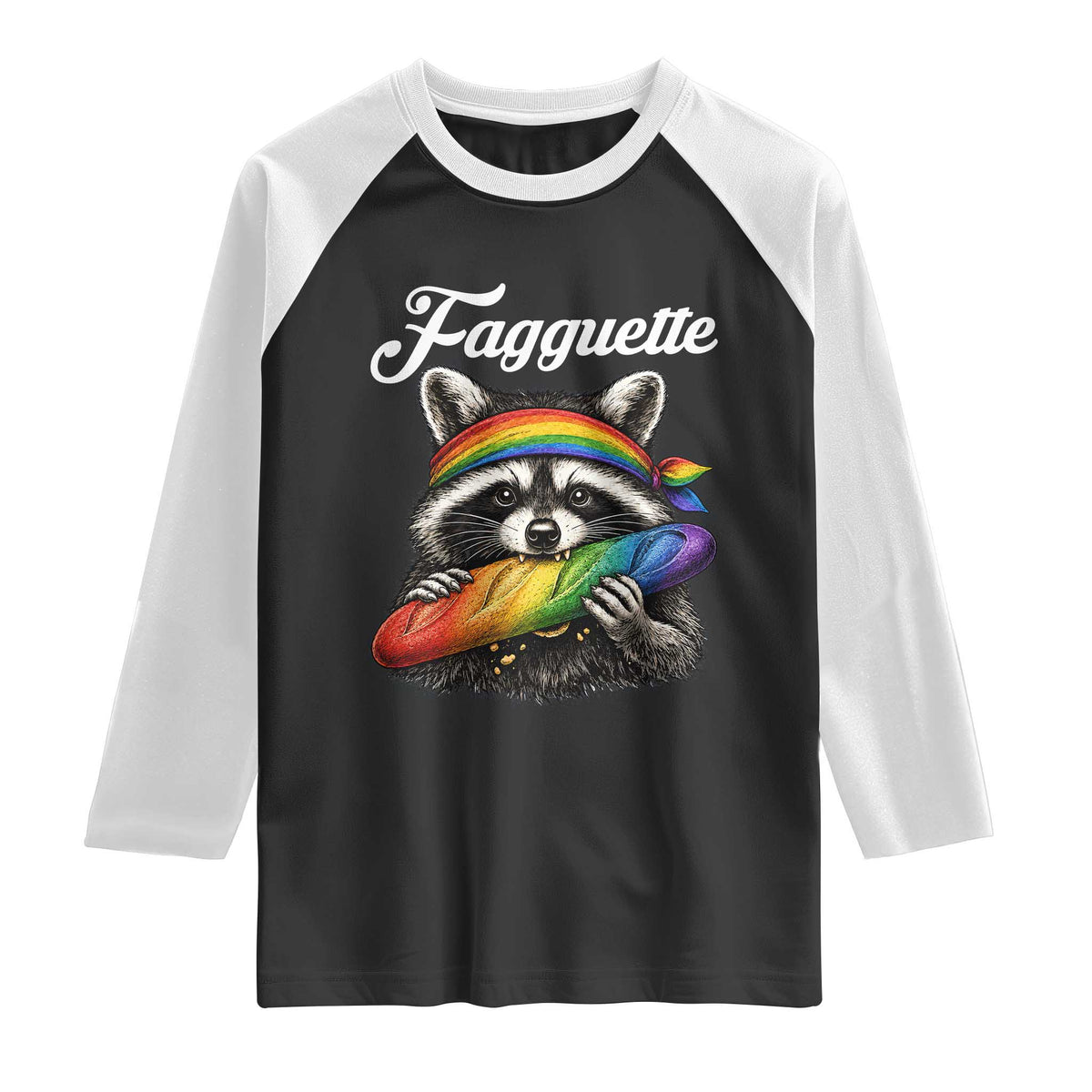 Faguette LGBTQ Raglan Shirt Funny Pride Raccoon Rainbow TS14 Black White Print Your Wear