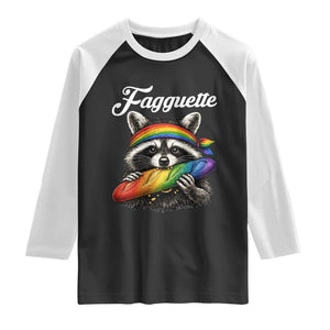 Faguette LGBTQ Raglan Shirt Funny Pride Raccoon Rainbow TS14 Black White Print Your Wear
