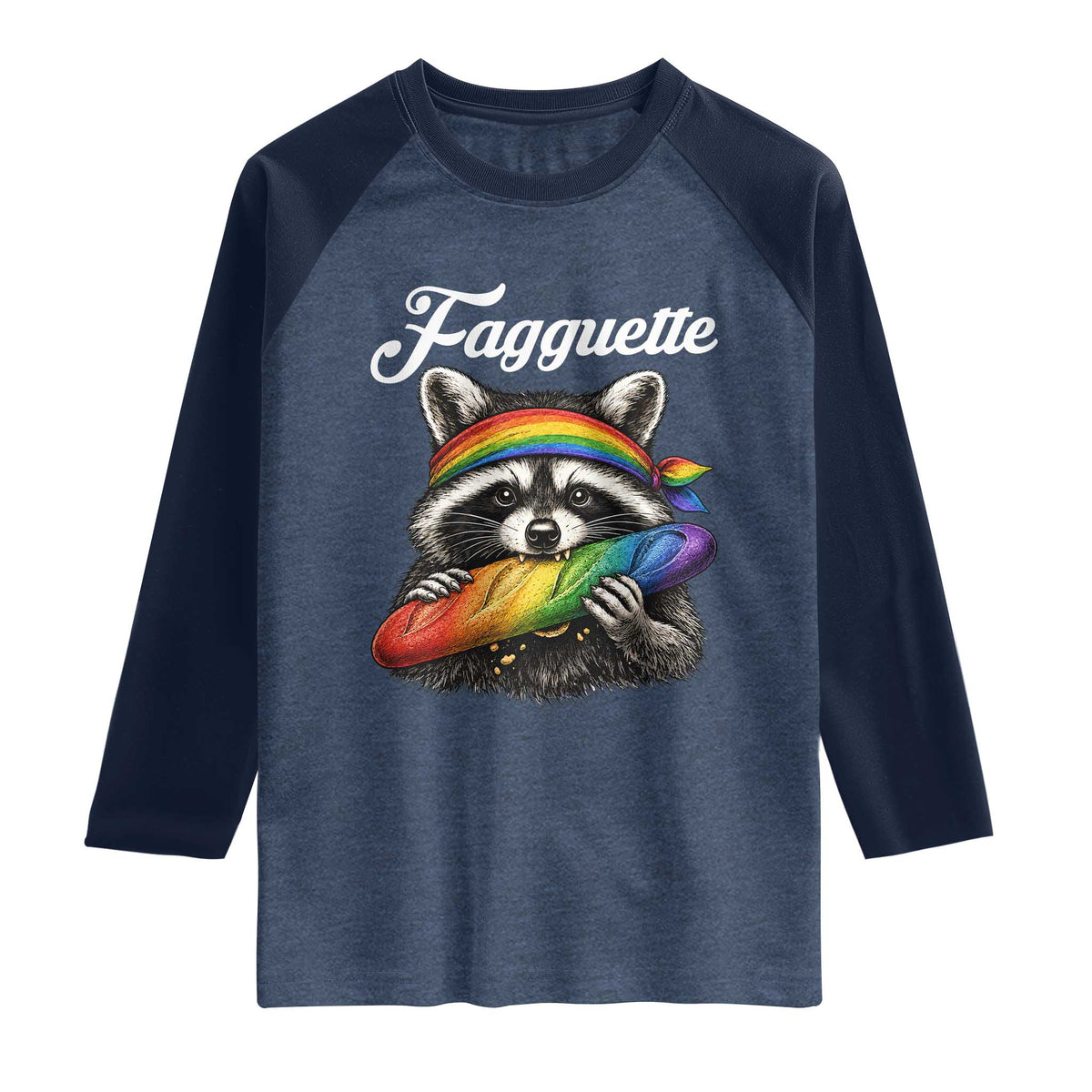 Faguette LGBTQ Raglan Shirt Funny Pride Raccoon Rainbow TS14 Heather Denim Navy Print Your Wear