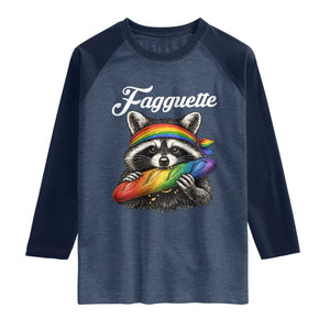 Faguette LGBTQ Raglan Shirt Funny Pride Raccoon Rainbow TS14 Heather Denim Navy Print Your Wear