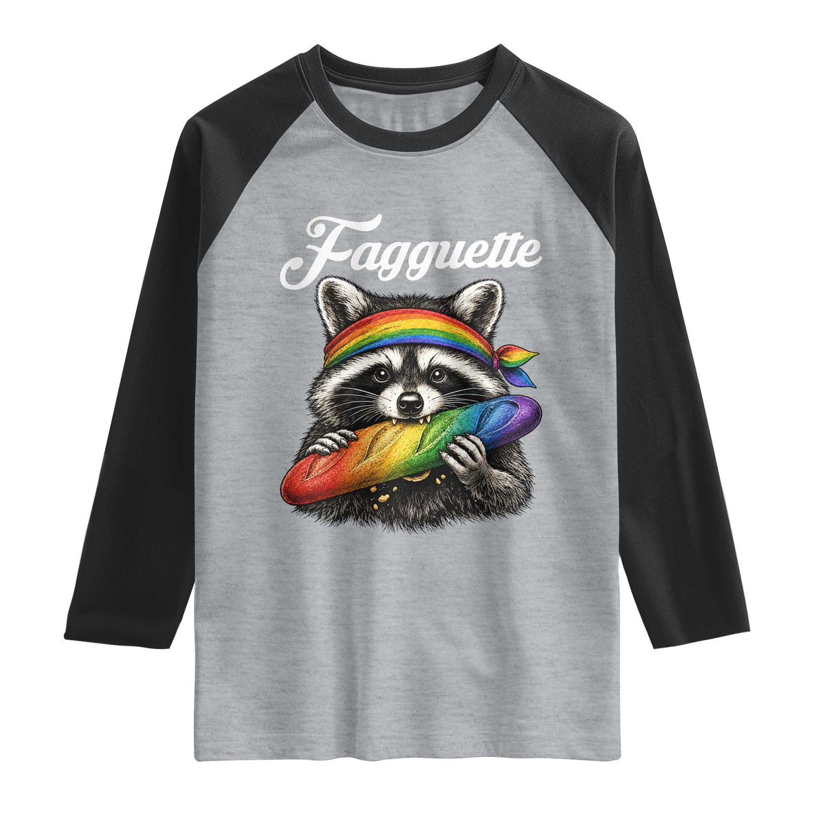 Faguette LGBTQ Raglan Shirt Funny Pride Raccoon Rainbow TS14 Heather Gray Black Print Your Wear