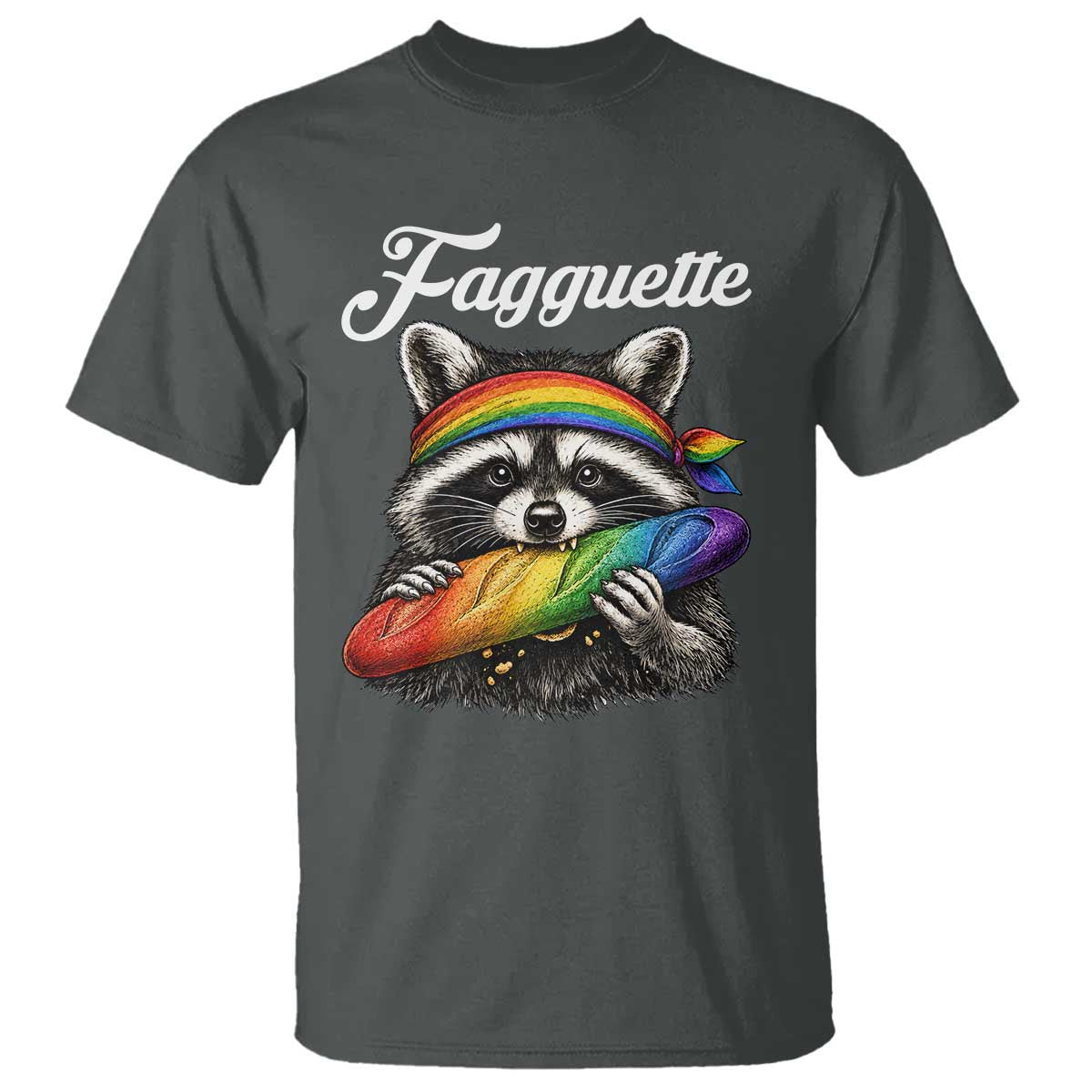 Faguette LGBTQ T Shirt Funny Pride Raccoon Rainbow TS14 Dark Heather Print Your Wear
