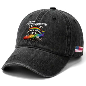 Faguette LGBTQ Washed Cotton Baseball Cap Funny Pride Raccoon Rainbow TS14 Print Your Wear